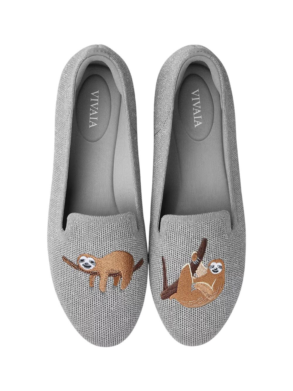 Vivaia Audrey Round-Toe Embroidered Loafers EUC Grey Silver Sloth 43 EU 13 US